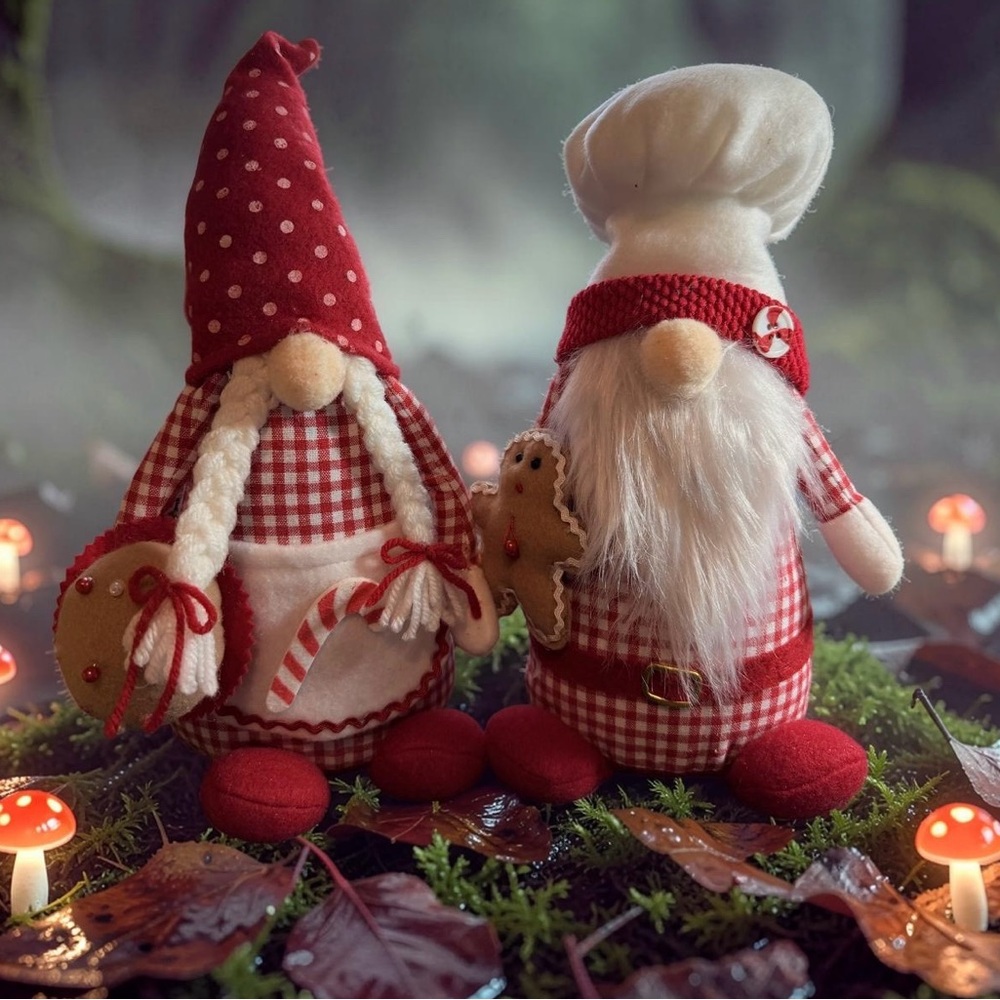 Holiday Gnome Plush Duo - Red & White Christmas Decorations